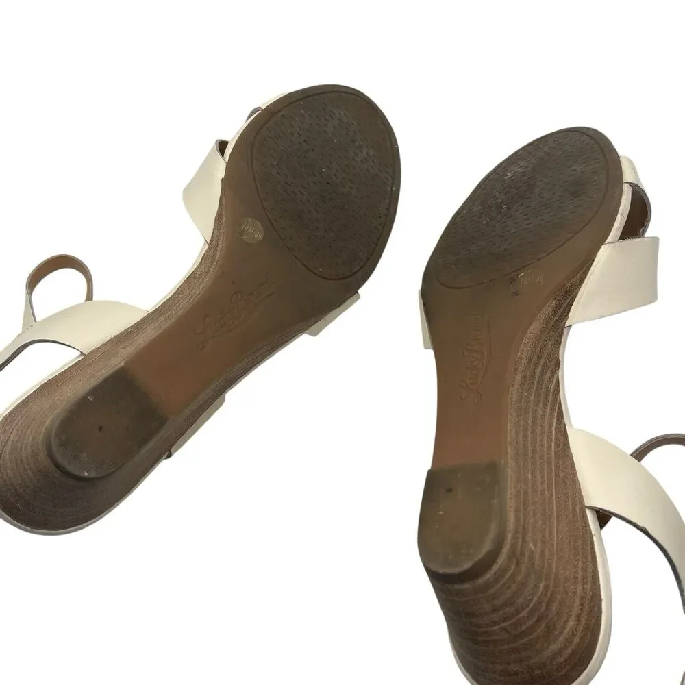 Lucky Brand 10 M Shoes Low Wedge Heel Sandals Leather Ivory Heels